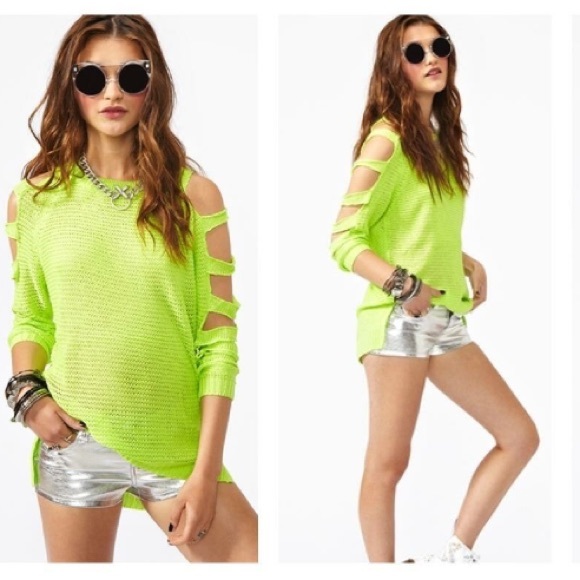 NEON GREEN KNIT SWEATER WITH CUTOUTS - Picture 1 of 6